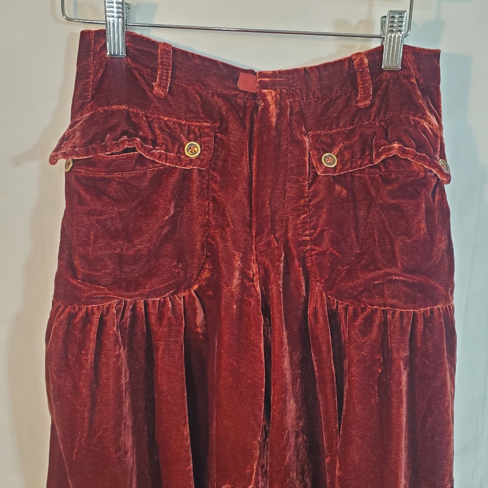 Free People Women's 24 Lotus Dropped Patch Cinched Tie Ankle Burgundy Velvet New - Picture 3 of 5